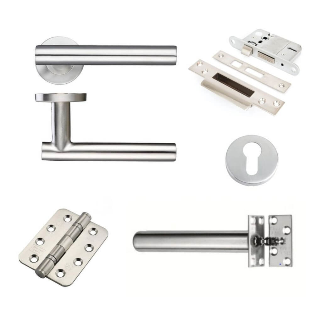 Ironmongery fire Door Kit - Garage Lever Lock Escutcheons Pack E / Stainless Steel Premier Fire Doors