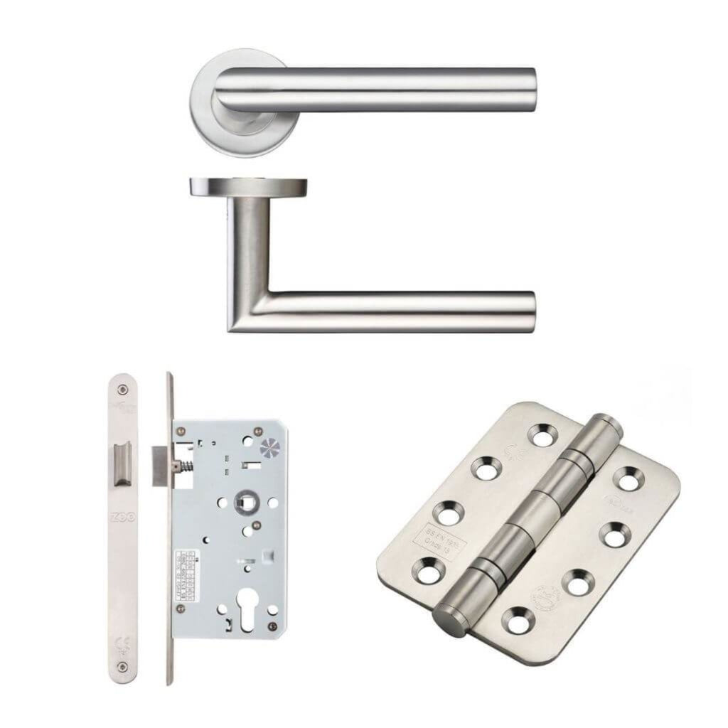 Ironmongery fire Door Kit - Lever and Latch Hardware Pack Pack A / Stainless Steel Premier Fire Doors
