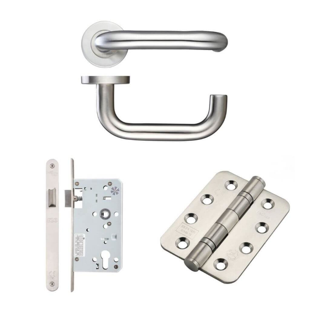 Ironmongery fire Door Kit - Lever and Latch Hardware Pack Pack C / Stainless Steel Premier Fire Doors