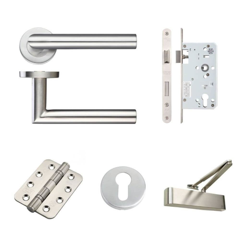 Ironmongery fire Door Kit - Lever Lock Escutcheons and Pack A / Stainless Steel Premier Fire Doors