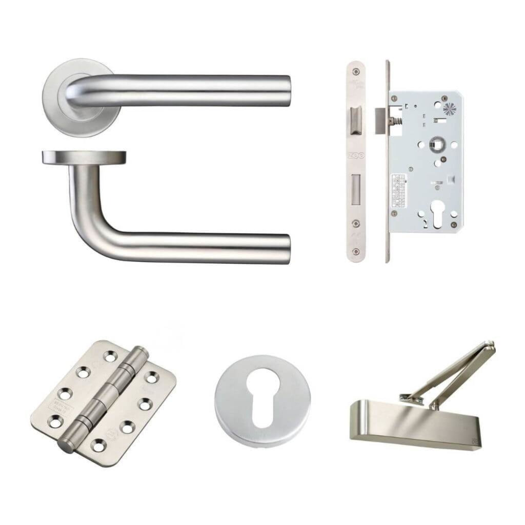 Ironmongery fire Door Kit - Lever Lock Escutcheons and Pack B / Stainless Steel Premier Fire Doors