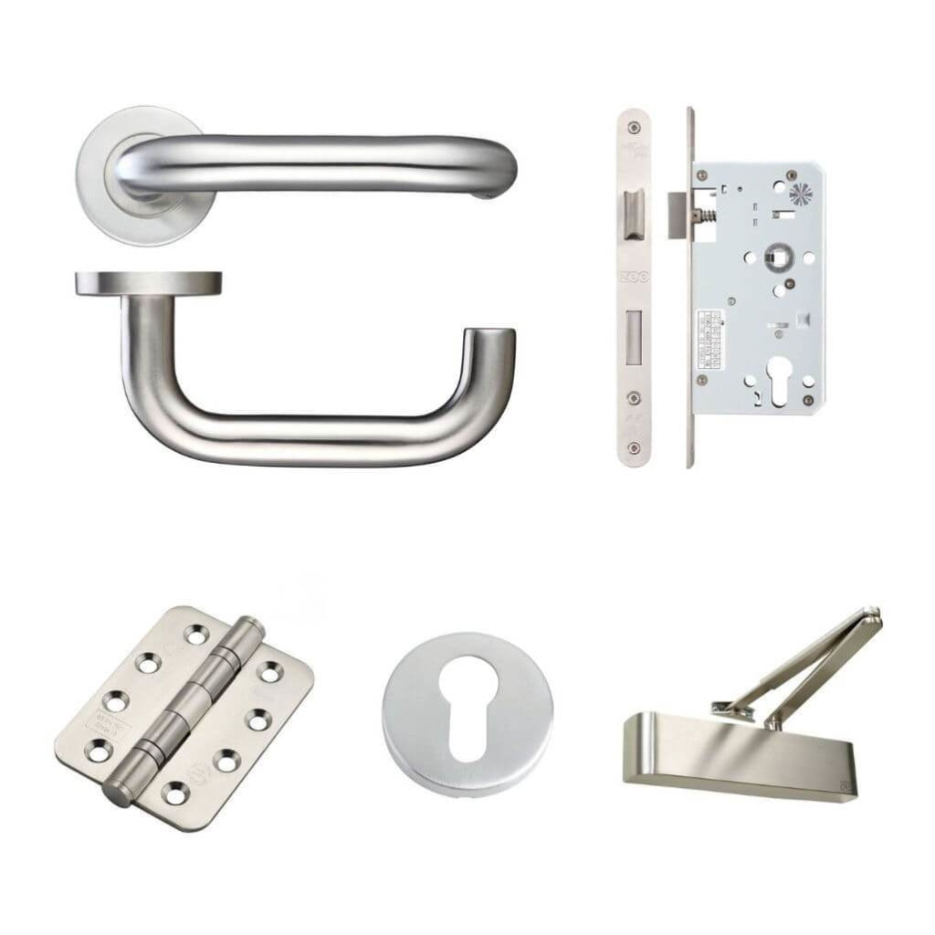 Ironmongery fire Door Kit - Lever Lock Escutcheons and Pack C / Stainless Steel Premier Fire Doors