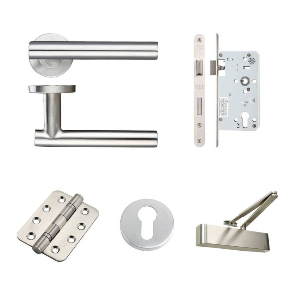 Ironmongery fire Door Kit - Lever Lock Escutcheons and Pack E / Stainless Steel Premier Fire Doors