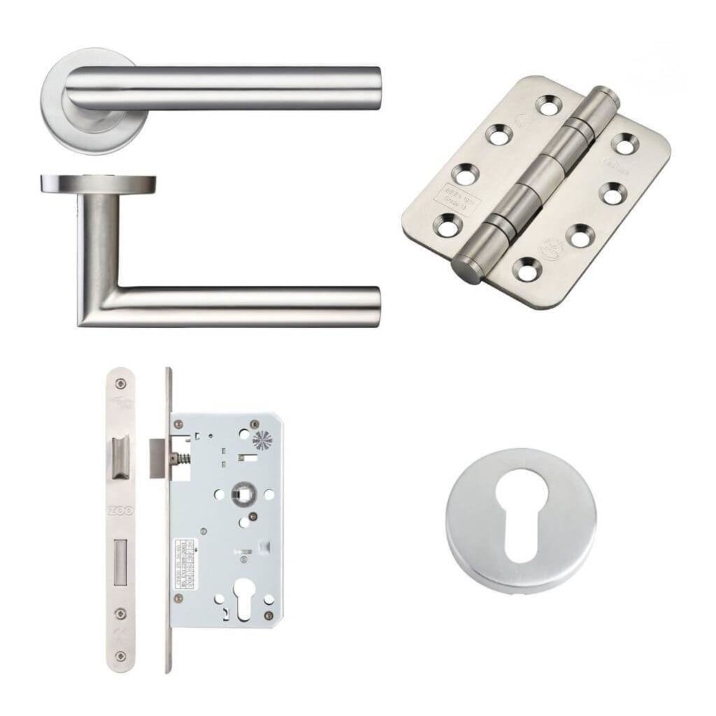 Ironmongery fire Door Kit - Lever Lock and Escutcheons Pack A / Stainless Steel Premier Fire Doors