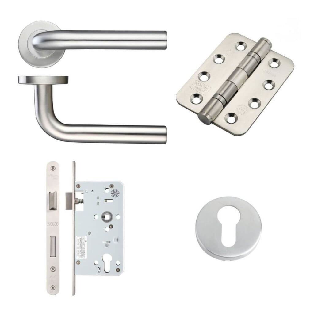 Ironmongery fire Door Kit - Lever Lock and Escutcheons Pack B / Stainless Steel Premier Fire Doors