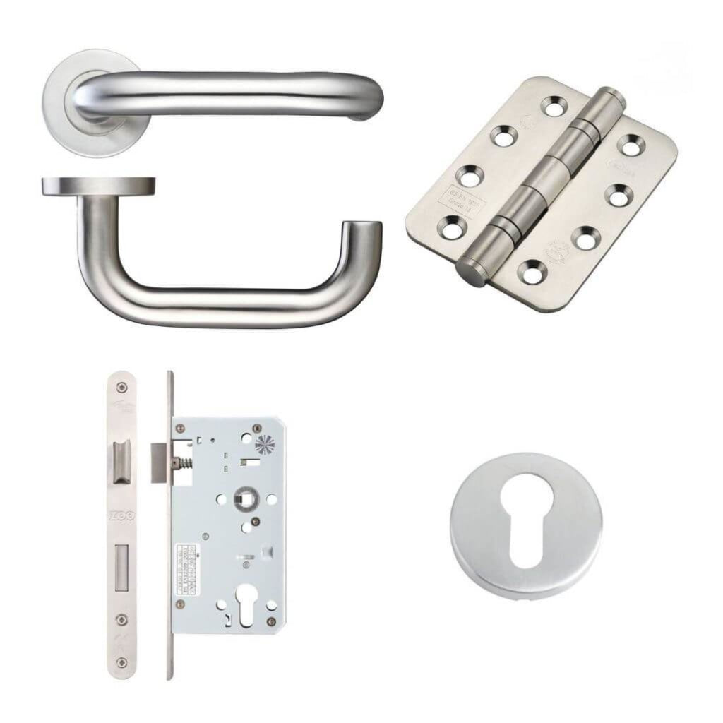 Ironmongery fire Door Kit - Lever Lock and Escutcheons Pack C / Stainless Steel Premier Fire Doors