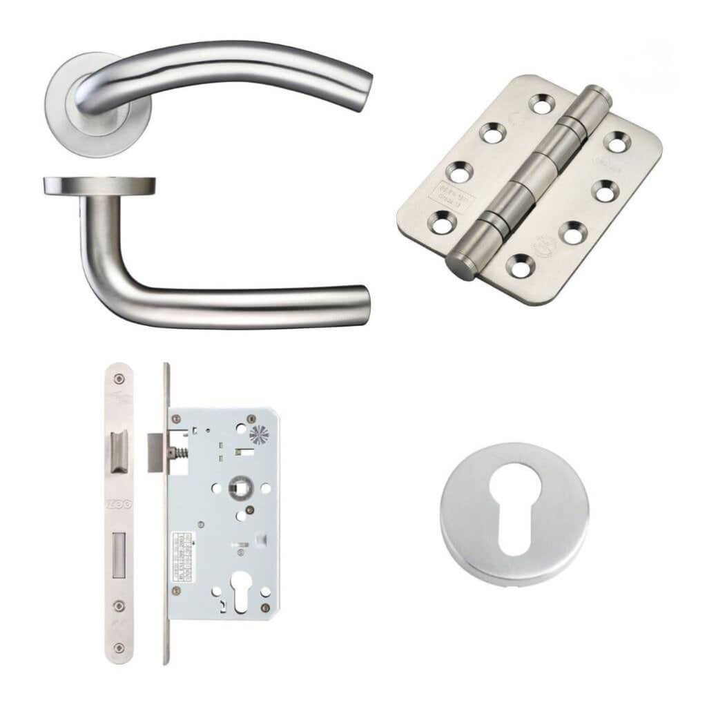 Ironmongery fire Door Kit - Lever Lock and Escutcheons Pack D / Stainless Steel Premier Fire Doors