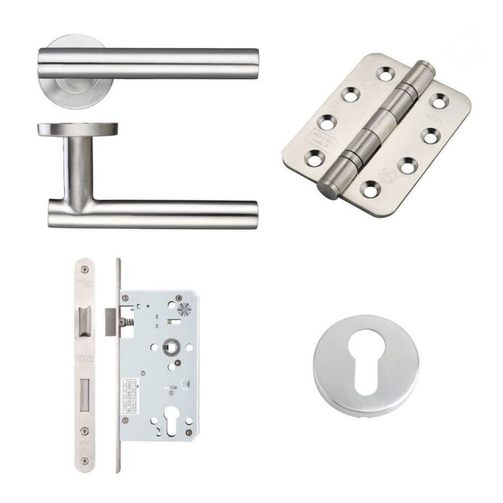 Ironmongery fire Door Kit - Lever Lock and Escutcheons Pack E / Stainless Steel Premier Fire Doors