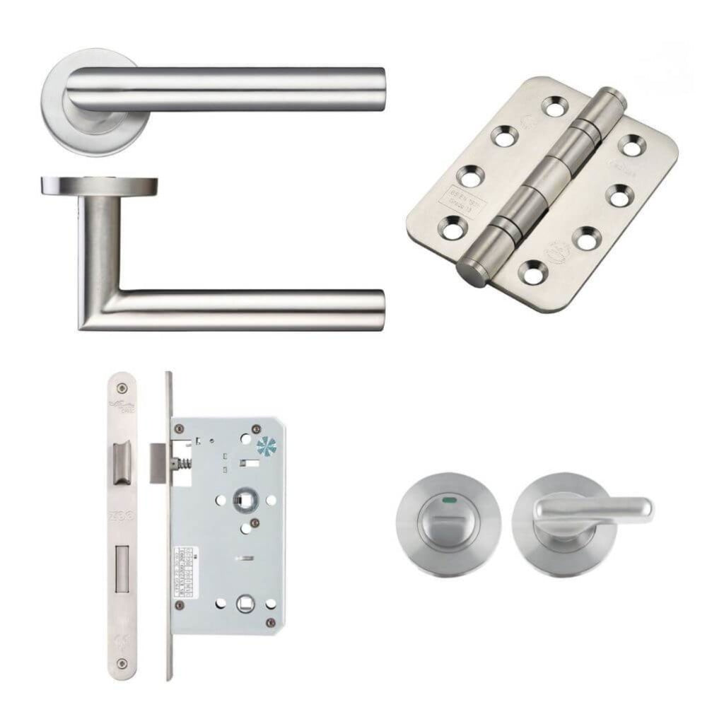 Ironmongery fire Door Kit - Lever Bathroom Lock Turn and Pack A / Stainless Steel Premier Fire Doors