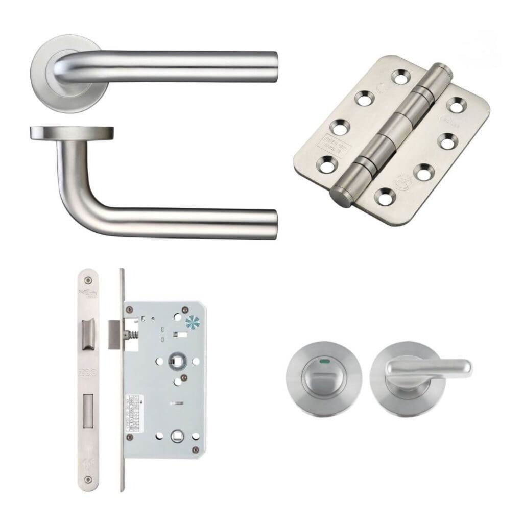 Ironmongery fire Door Kit - Lever Bathroom Lock Turn and Pack B / Stainless Steel Premier Fire Doors