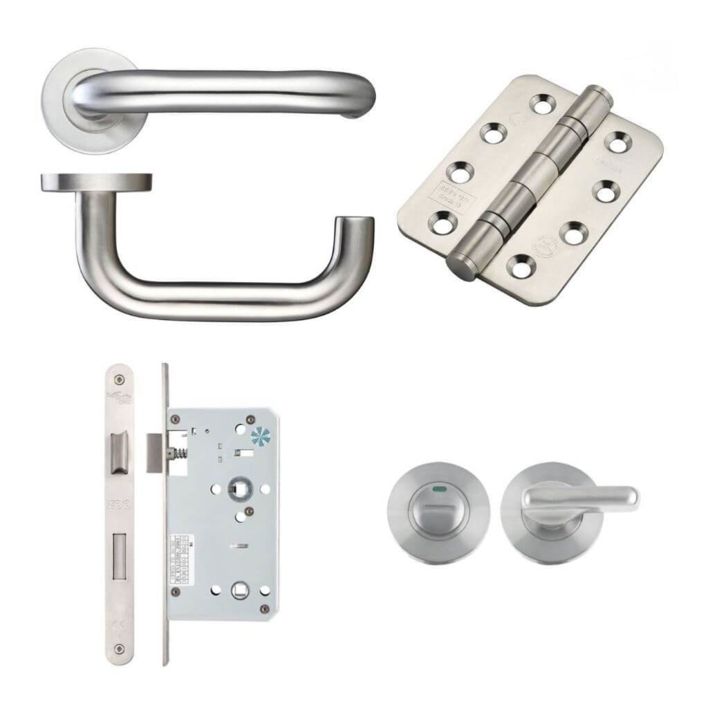 Ironmongery fire Door Kit - Lever Bathroom Lock Turn and Pack C / Stainless Steel Premier Fire Doors