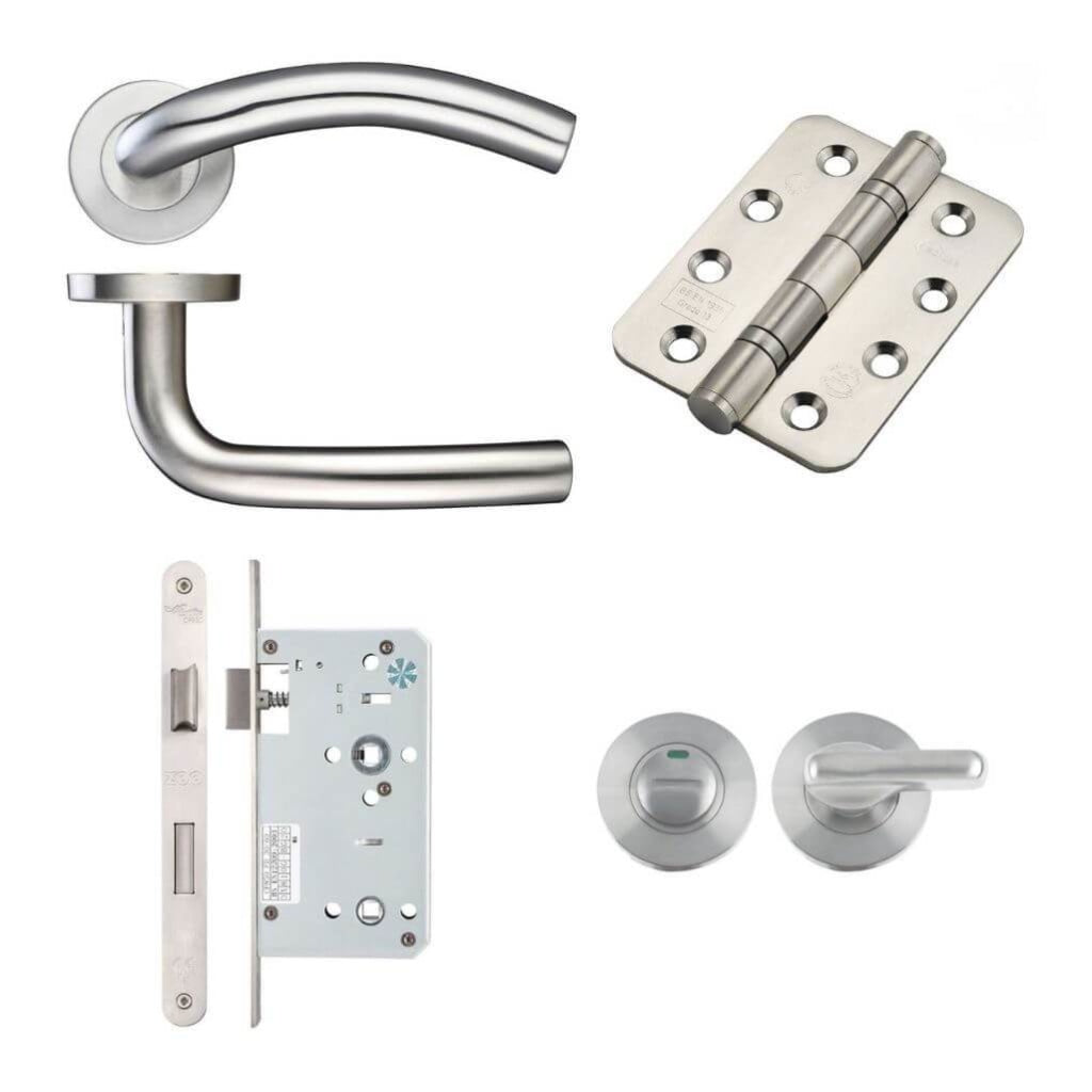 Ironmongery fire Door Kit - Lever Bathroom Lock Turn and Pack D / Stainless Steel Premier Fire Doors