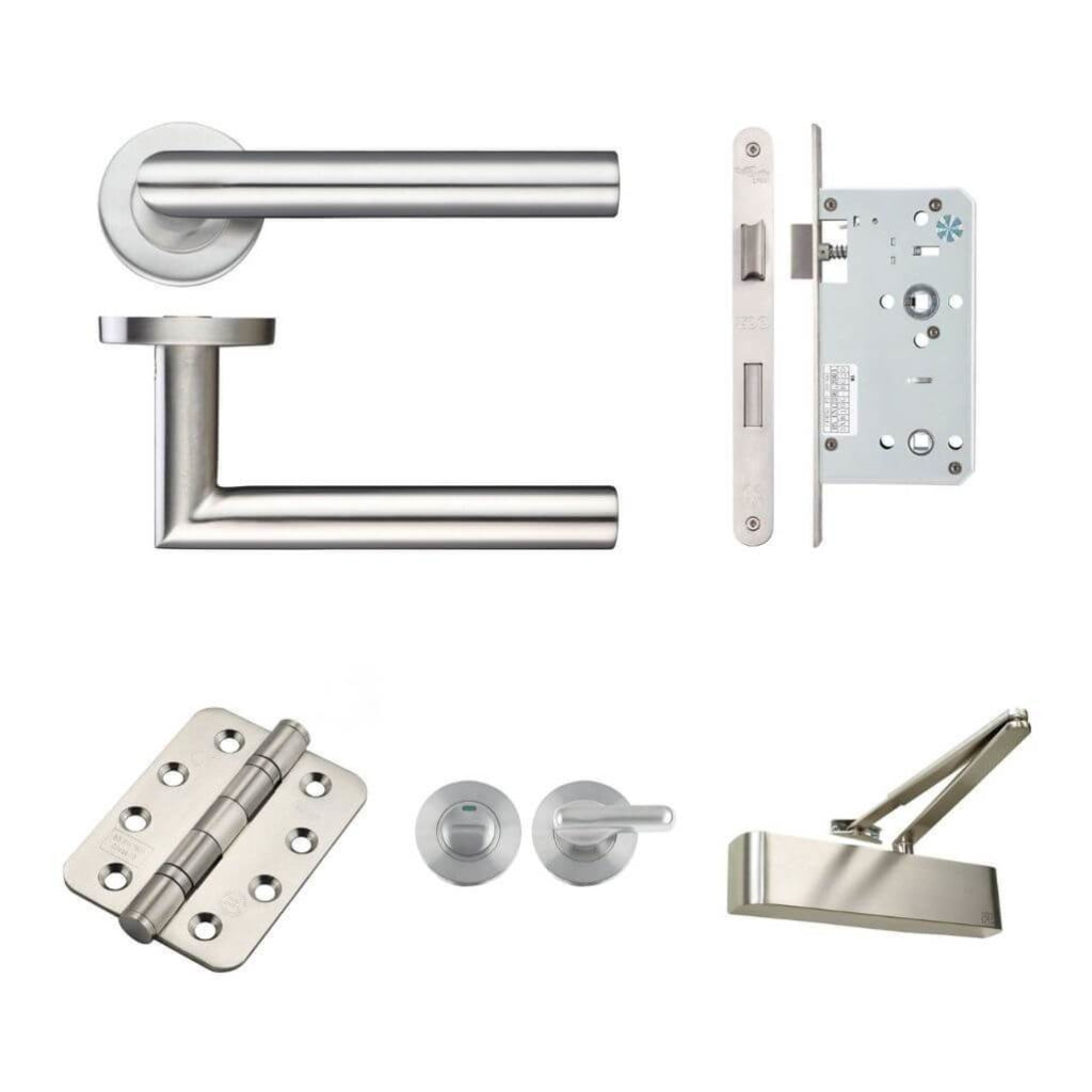 Ironmongery fire Door Kit - Lever Bathroom Lock Turn and Pack A / Stainless Steel Premier Fire Doors