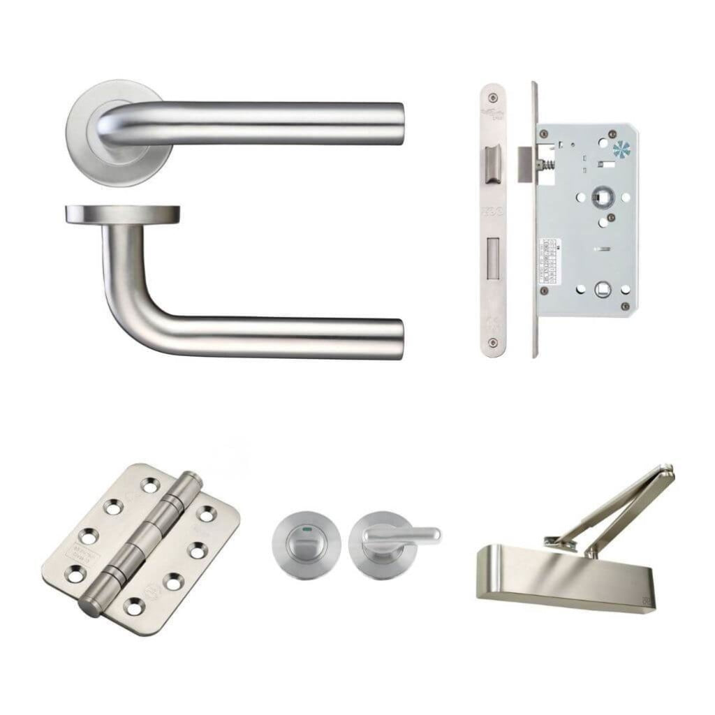 Ironmongery fire Door Kit - Lever Bathroom Lock Turn and Pack B / Stainless Steel Premier Fire Doors