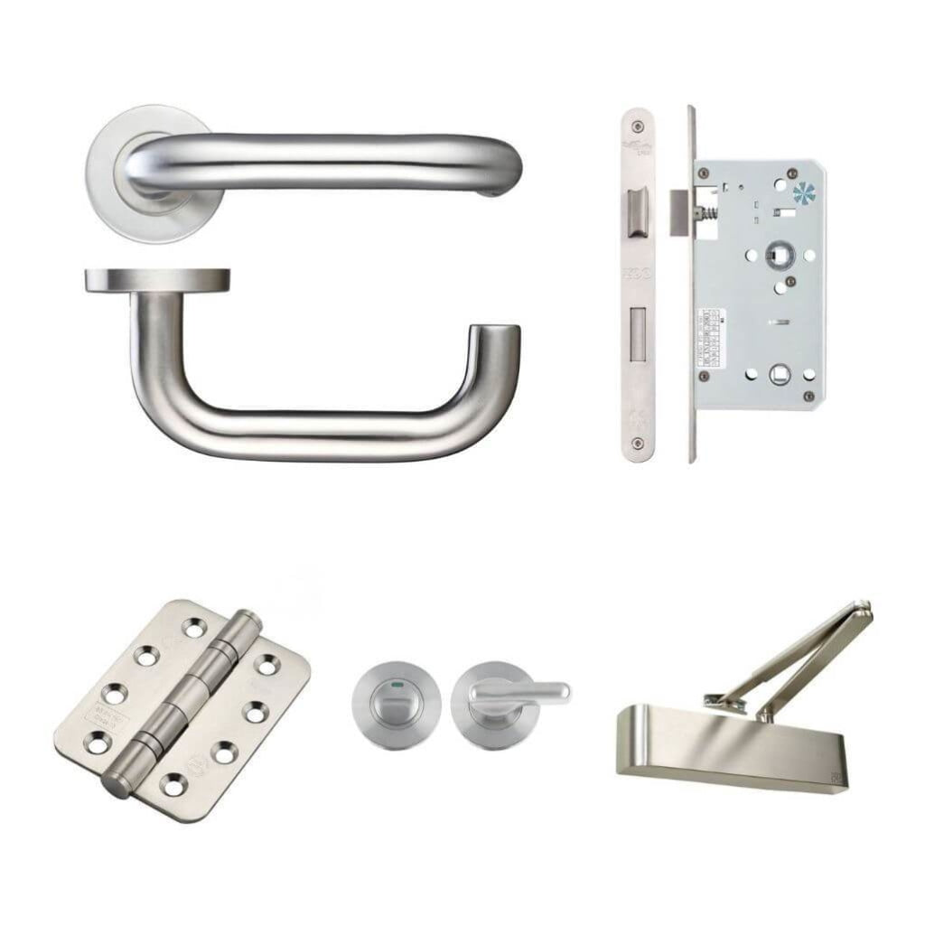 Ironmongery fire Door Kit - Lever Bathroom Lock Turn and Pack C / Stainless Steel Premier Fire Doors