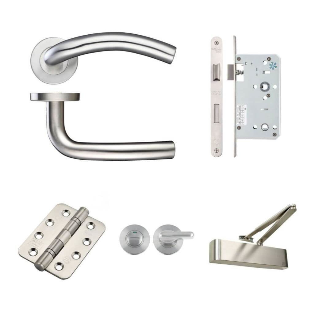 Ironmongery fire Door Kit - Lever Bathroom Lock Turn and Pack D / Stainless Steel Premier Fire Doors