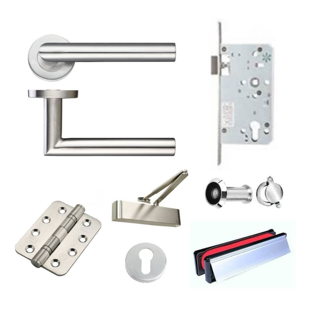 Ironmongery fire Door Kit - Lever Escape Lock Letterplate Pack A / Stainless Steel Premier Fire Doors