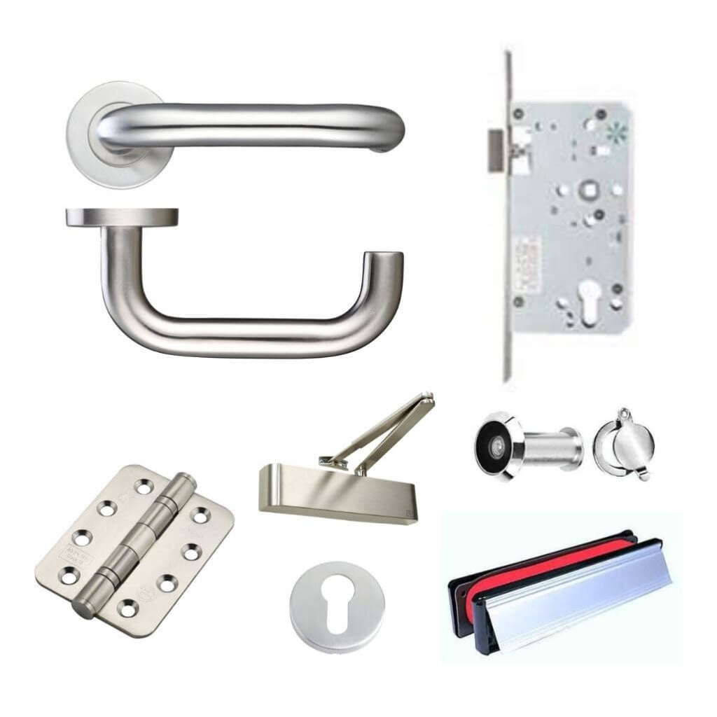 Ironmongery fire Door Kit - Lever Escape Lock Letterplate Pack C / Stainless Steel Premier Fire Doors