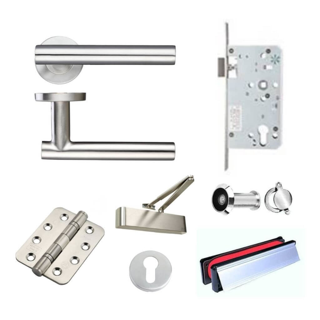 Ironmongery fire Door Kit - Lever Escape Lock Letterplate Pack E / Stainless Steel Premier Fire Doors