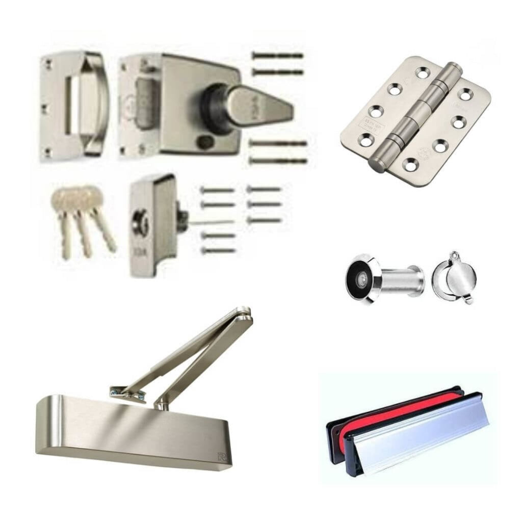 Ironmongery fire Door Kit - Rim Nightlatch Door Viewer Stainless Steel Premier Fire Doors