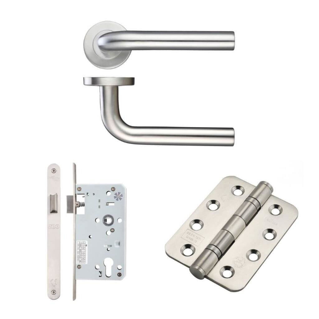 Ironmongery Double fire Door Kit - Lever and Latch Hardware Pack B / Stainless Steel Premier Fire Doors