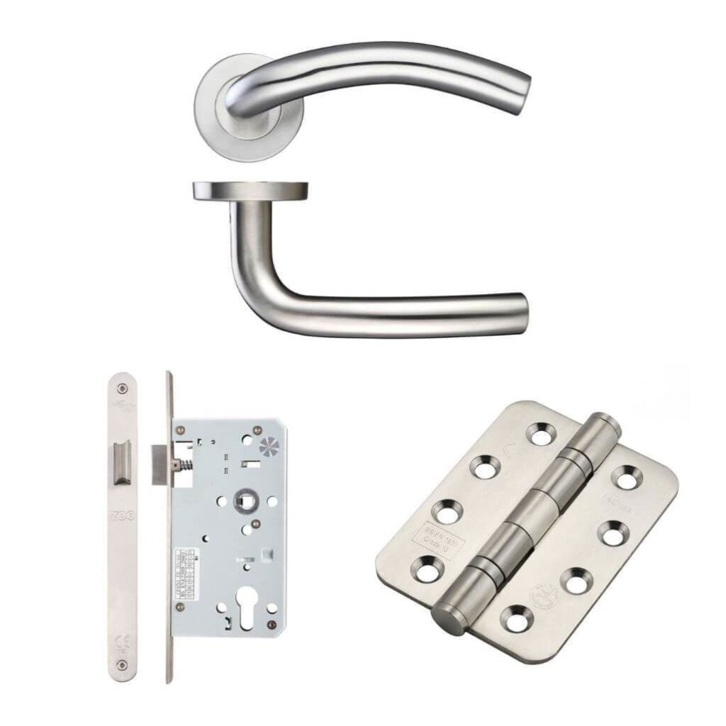 Ironmongery Double fire Door Kit - Lever and Latch Hardware Pack D / Stainless Steel Premier Fire Doors