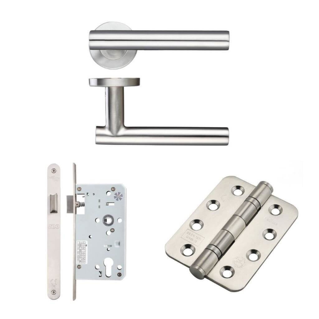 Ironmongery Double fire Door Kit - Lever and Latch Hardware Pack E / Stainless Steel Premier Fire Doors