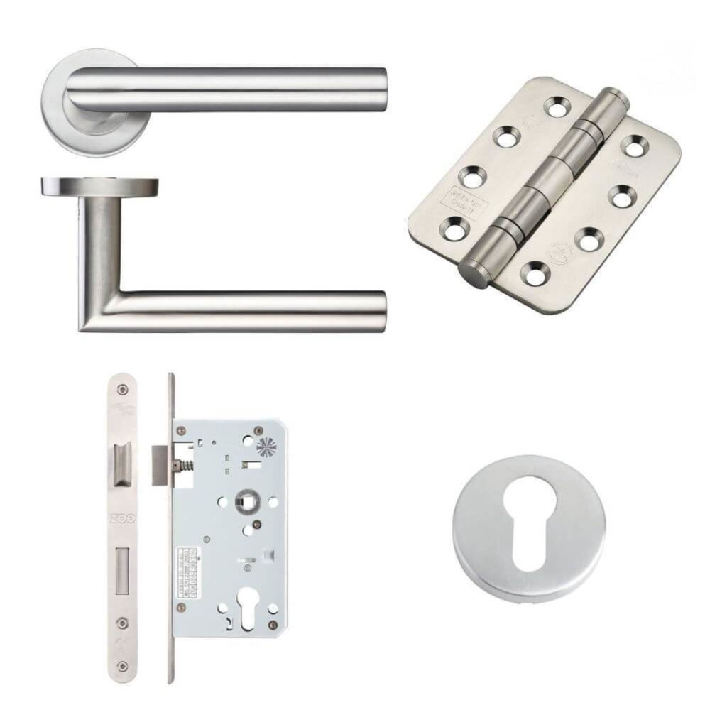Ironmongery Double fire Door Kit - Lever Lock and Pack A / Stainless Steel Premier Fire Doors
