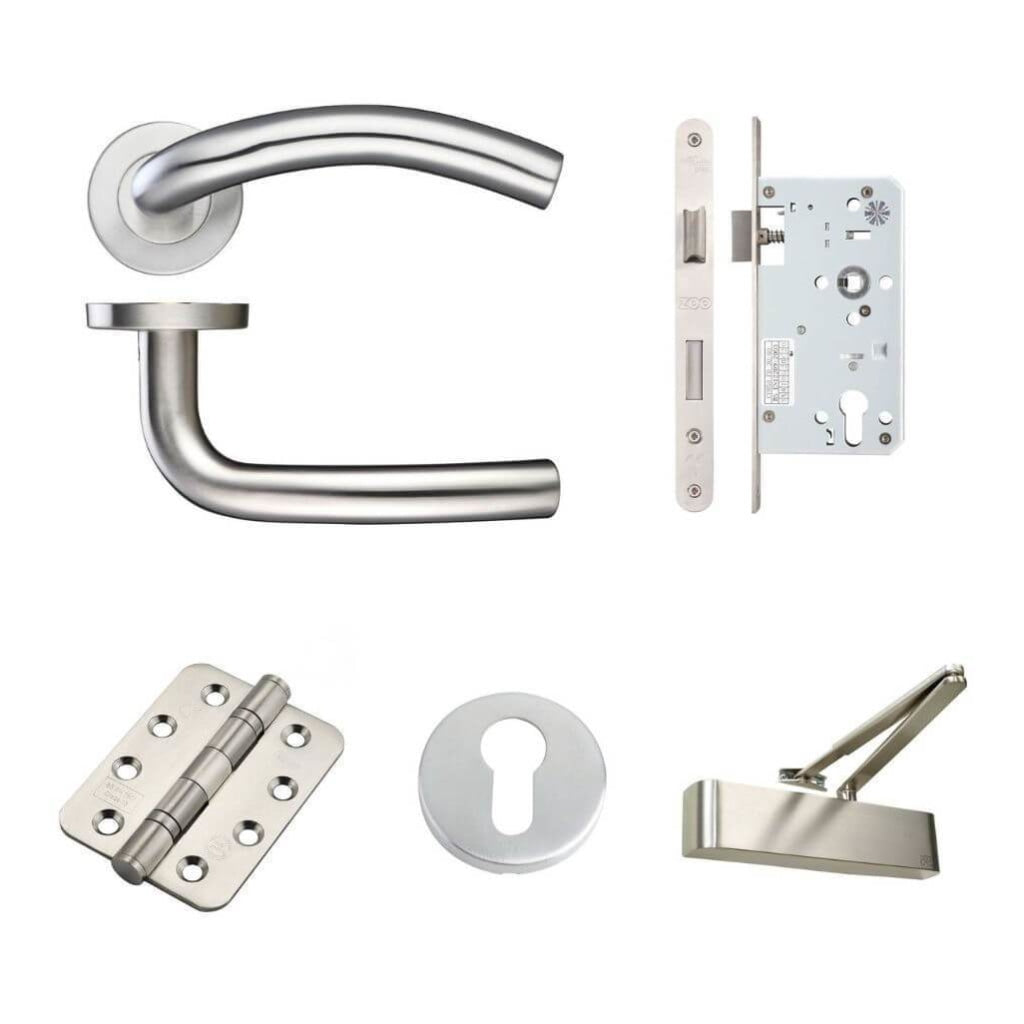 Ironmongery Double fire Door Kit - Lever Lock Escutcheons Pack D / Stainless Steel Premier Fire Doors