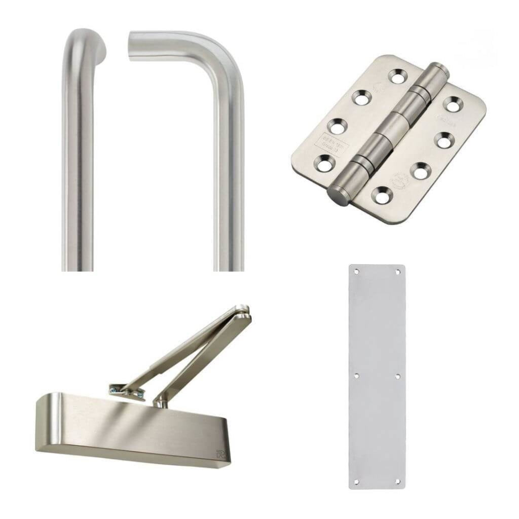 Ironmongery Double fire Door Kit - Pull Handle Push Plate Stainless Steel Premier Fire Doors