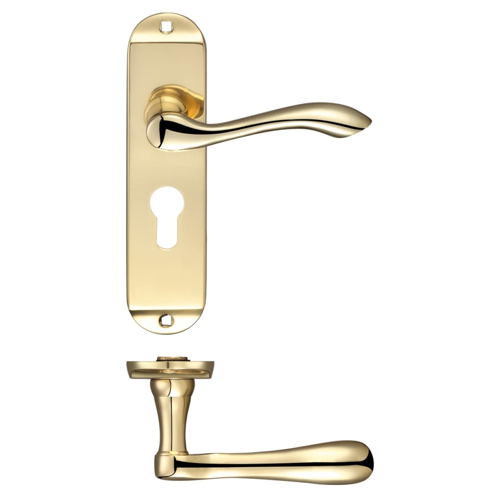 Arundel Lever Euro Lock (47.5mm c/c) Furniture - Short Plate    175 x 42mm | Premier Fire Doors Polished Brass Premier Fire Doors