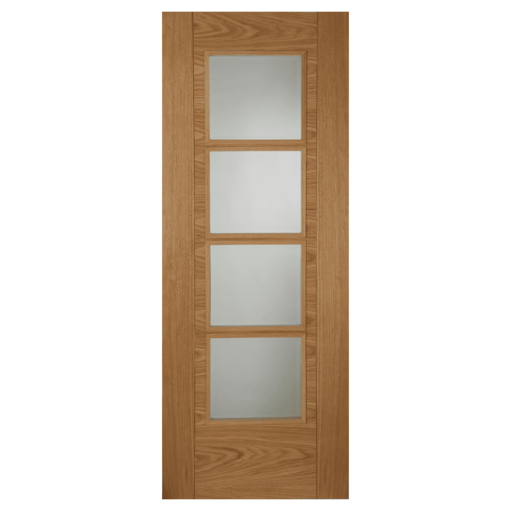 Mendes Internal Oak Iseo Crown Cut Veneer Central 4 Light 1981 x 610mm / Oak Veneer / Clear Bevelled Premier Fire Doors