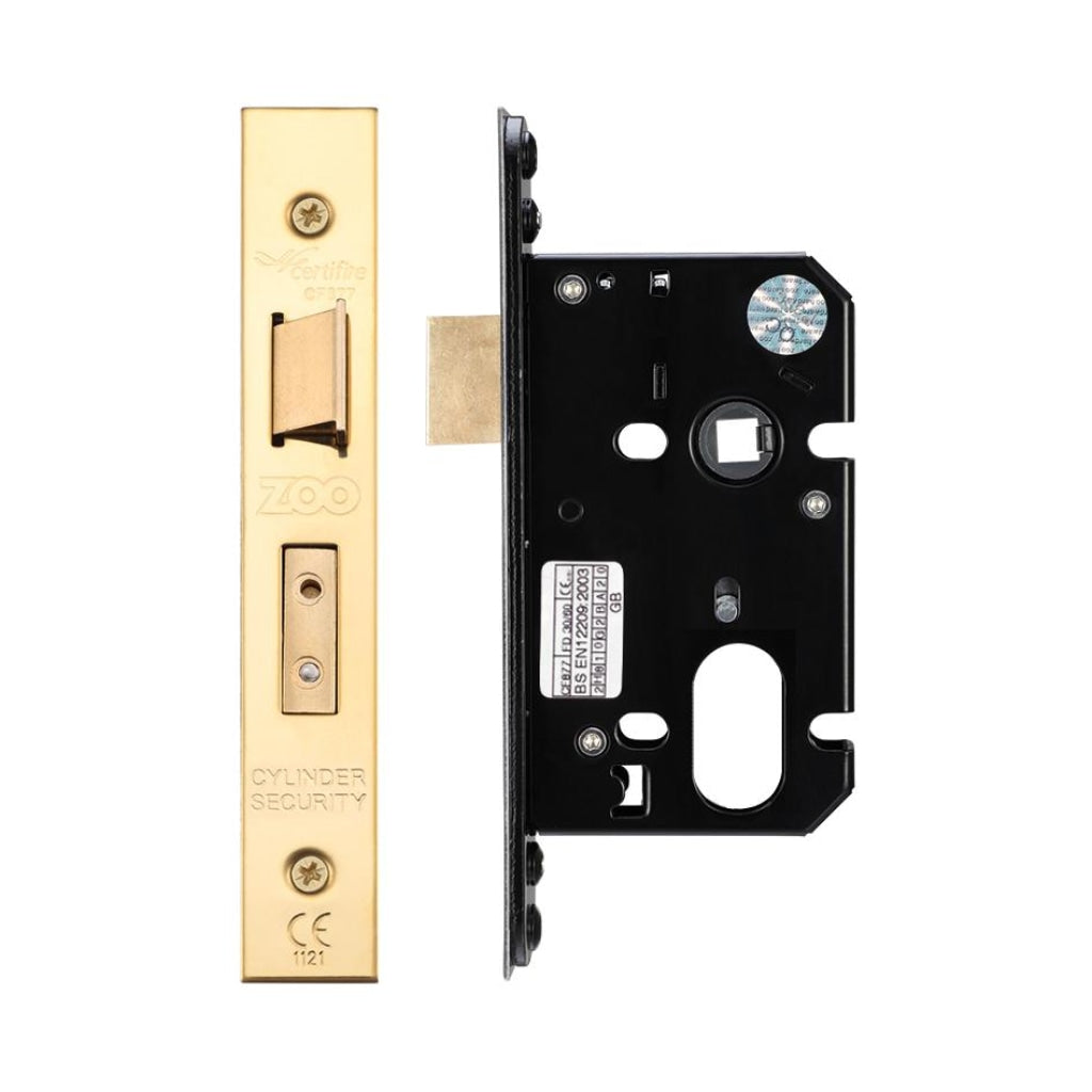 Oval Profile Sash Lock - 64mm C/W PVD Forend and Strike | Premier Fire Doors Premier Fire Doors