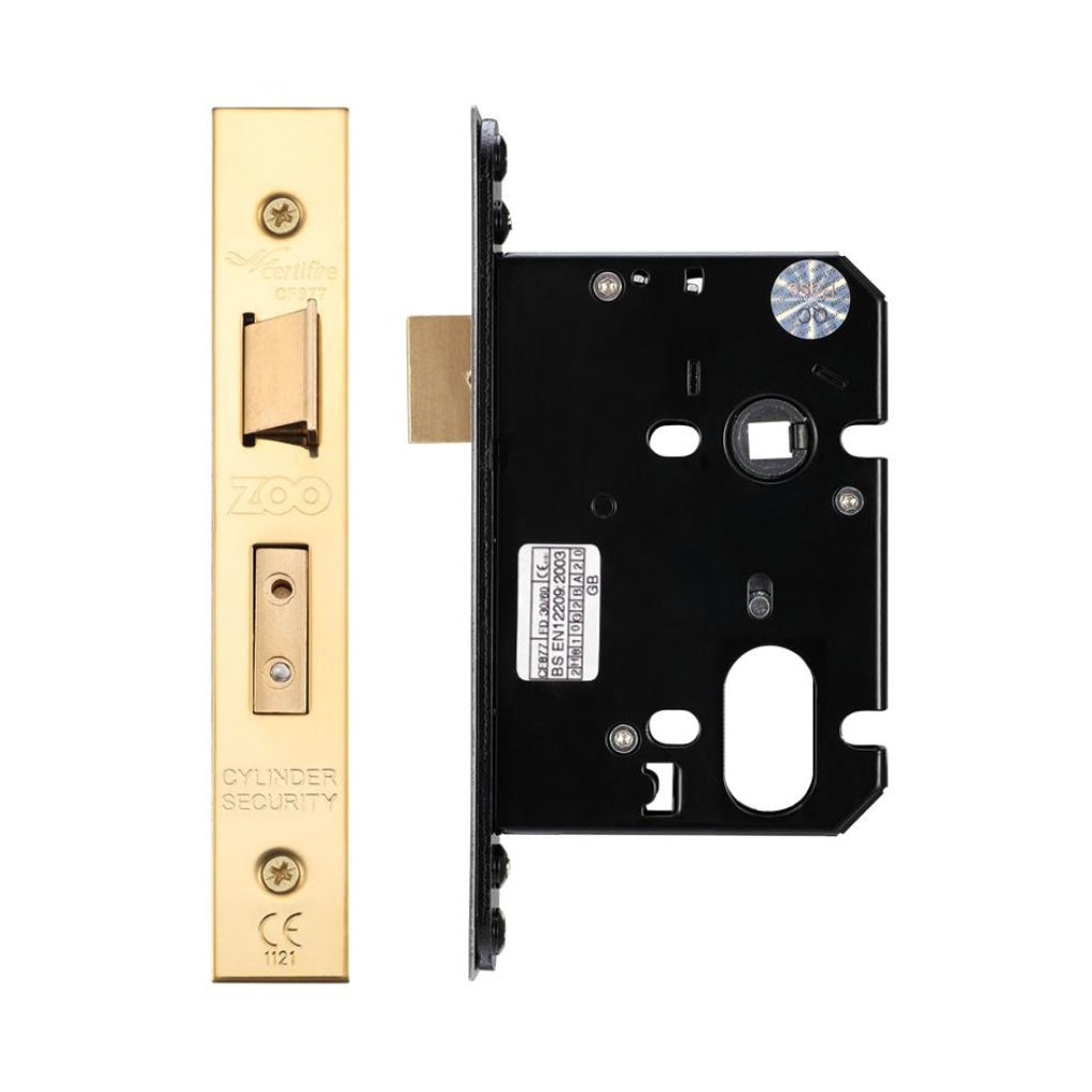 Oval Profile Sash Lock - 76mm C/W PVD Forend and Strike | Premier Fire Doors Premier Fire Doors