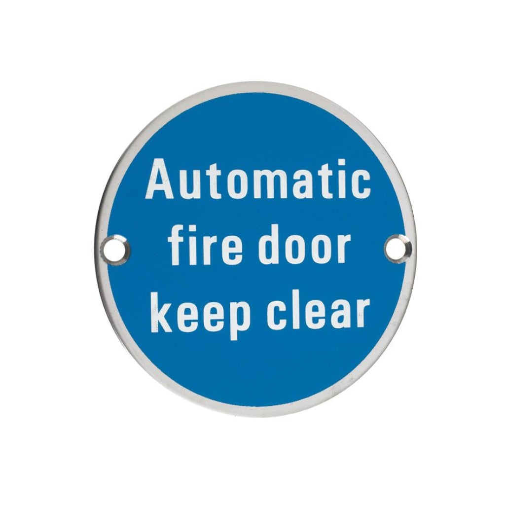 Signage - Automatic Fire Door Keep Clear - 76mm dia | Premier Fire Doors Premier Fire Doors