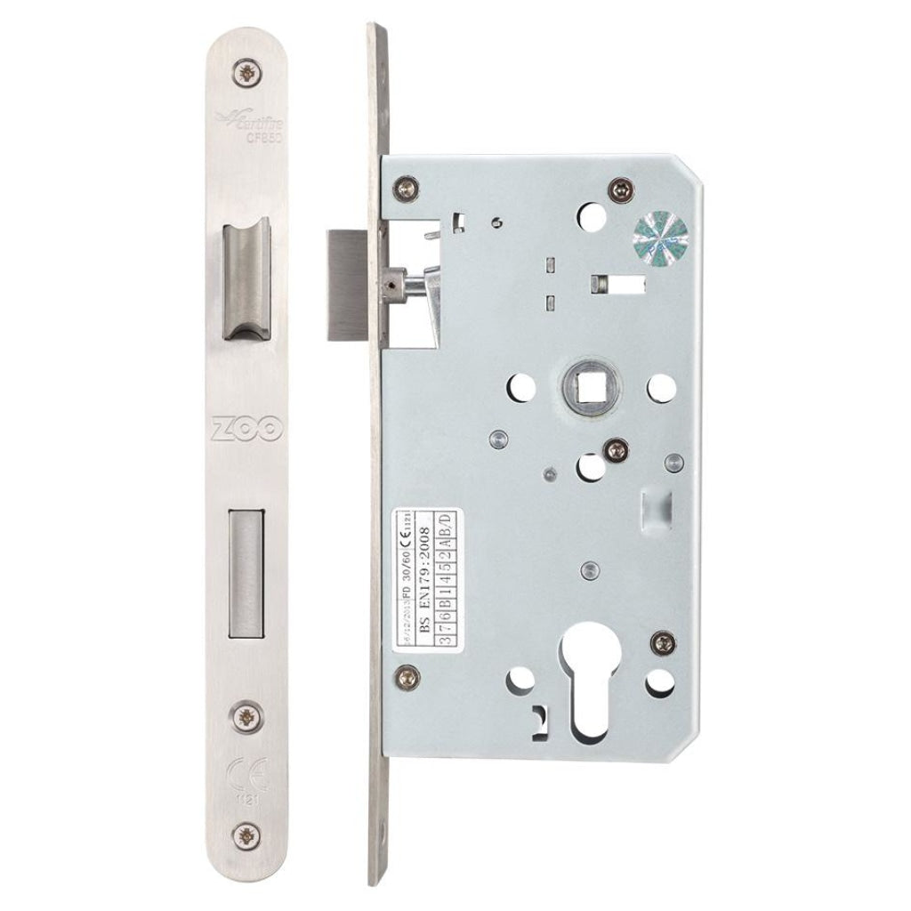 Din Escape Lock - 72mm c/c Backset 60mm - Radius | Premier Fire Doors Polished Stainless Premier Fire Doors