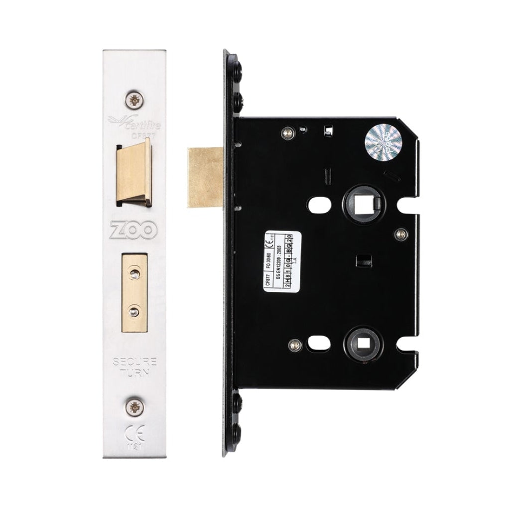 Bathroom Lock - 76mm C/W PVD Forend and Strike | Premier Fire Doors Satin Stainless Premier Fire Doors