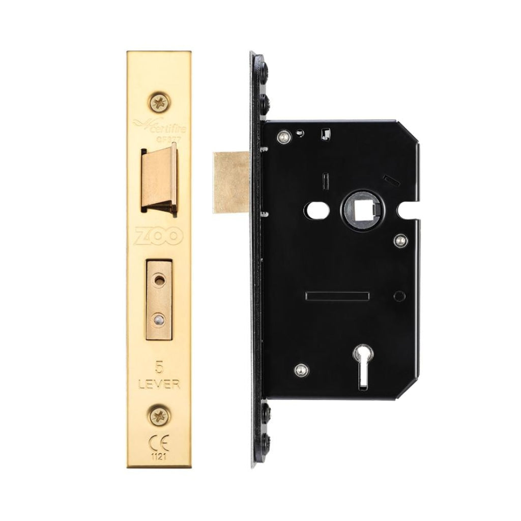5 Lever Sash Lock - 64mm C/W PVD Forend and Strike | Premier Fire Doors Satin Stainless Premier Fire Doors